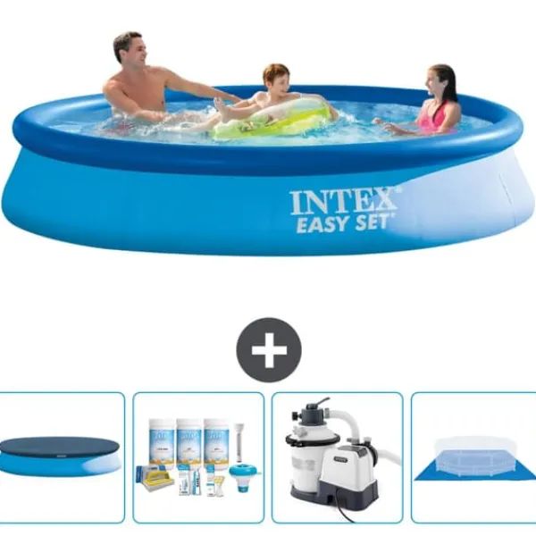Pooler^Intex rund oppustelig let sæt swimmingpool - 366 x 76 cm - Blå - Inkluderet tilbehør CB59