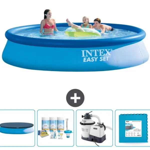 Pooler^Intex rund oppustelig let sæt swimmingpool - 396 x 84 cm - Blå - Inkluderet tilbehør CB60