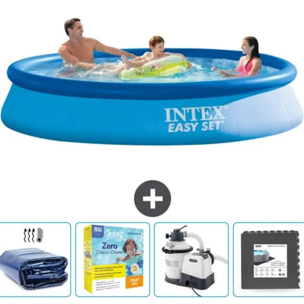 Pooler^Intex rund oppustelig let sæt swimmingpool - 366 x 76 cm - Blå - Inkluderet tilbehør CB68