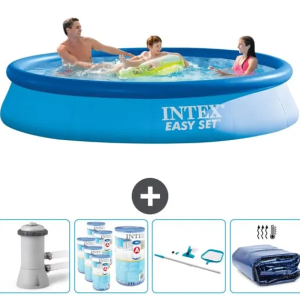 Pooler^Intex rund oppustelig let sæt swimmingpool - 366 x 76 cm - Blå - Inklusive Tilbehør CB93