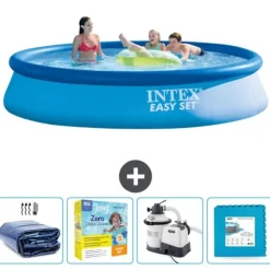 Pooler^Intex rund oppustelig let sæt swimmingpool - 396 x 84 cm - Blå - Inkluderet tilbehør CB67