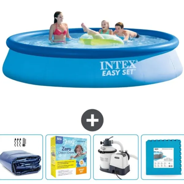 Pooler^Intex rund oppustelig let sæt swimmingpool - 396 x 84 cm - Blå - Inkluderet tilbehør CB67