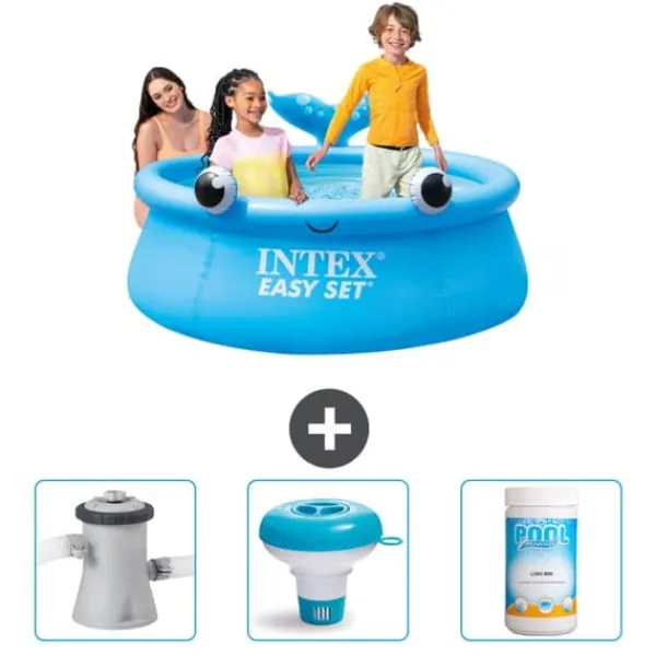 Outlet Intex rund oppustelig let sæt swimmingpool - 183 x 51 cm - Blå - Hval - Inkluderet tilbehør CB77 Pooler