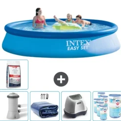 Pooler^Intex rund oppustelig let sæt swimmingpool - 396 x 84 cm - Blå - Inklusive Tilbehør CB56