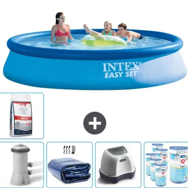 Pooler^Intex rund oppustelig let sæt swimmingpool - 396 x 84 cm - Blå - Inklusive Tilbehør CB56