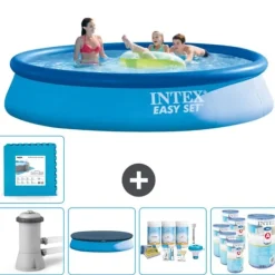 Intex rund oppustelig let sæt swimmingpool - 396 x 84 cm - Blå - Inklusive Tilbehør CB16 Pooler