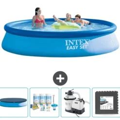 Discount Intex rund oppustelig let sæt swimmingpool - 396 x 84 cm - Blå - Inkluderet tilbehør CB61 Pooler