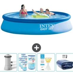 Pooler^Intex rund oppustelig let sæt swimmingpool - 396 x 84 cm - Blå - Inklusive Tilbehør CB86