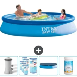 Clearance Intex rund oppustelig let sæt swimmingpool - 366 x 76 cm - Blå - Inklusive Tilbehør CB87 Pooler