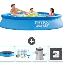 New Intex rund oppustelig let sæt swimmingpool - 305 x 61 cm - blå - inkluderet tilbehør CB3 Pooler