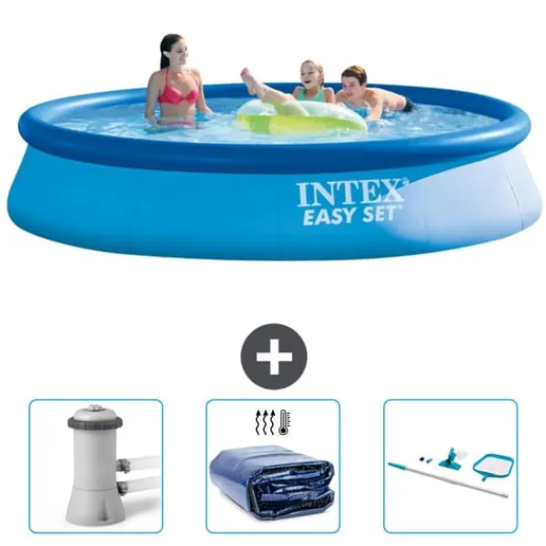 Online Intex rund oppustelig let sæt swimmingpool - 396 x 84 cm - Blå - Inkluderet tilbehør CB78 Pooler