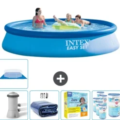 Best Intex rund oppustelig let sæt swimmingpool - 396 x 84 cm - Blå - Inklusive Tilbehør CB22 Pooler