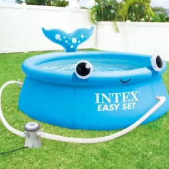 Online Intex rund oppustelig let sæt swimmingpool - 183 x 51 cm - Blå - Hval - Inkluderet tilbehør CB82 Pooler