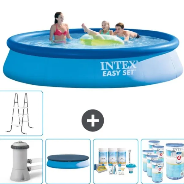 Pooler^Intex rund oppustelig let sæt swimmingpool - 396 x 84 cm - Blå - Inklusive Tilbehør CB20