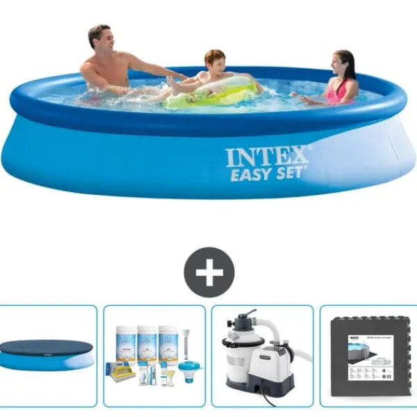 Pooler^Intex rund oppustelig let sæt swimmingpool - 366 x 76 cm - Blå - Inkluderet tilbehør CB61