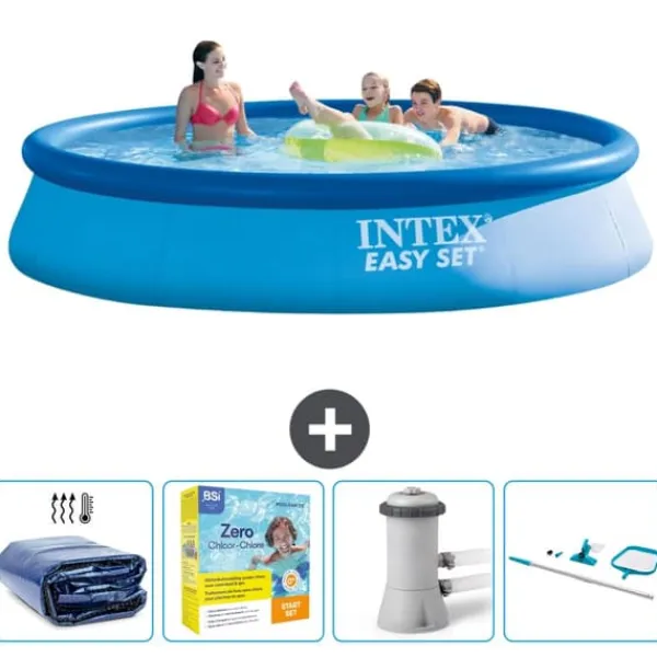 Pooler^Intex rund oppustelig let sæt swimmingpool - 396 x 84 cm - Blå - Inkluderet tilbehør CB14