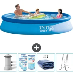 Pooler^Intex rund oppustelig let sæt swimmingpool - 366 x 76 cm - Blå - Inklusive Tilbehør CB95