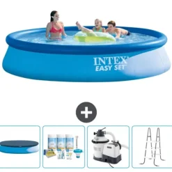 Best Intex rund oppustelig let sæt swimmingpool - 396 x 84 cm - Blå - Inkluderet tilbehør CB64 Pooler