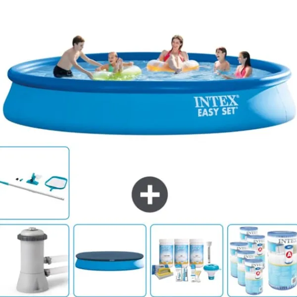 Pooler^Intex rund oppustelig let sæt swimmingpool - 457 x 84 cm - Blå - Inklusive Tilbehør CB21
