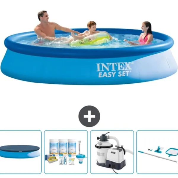 Pooler^Intex rund oppustelig let sæt swimmingpool - 366 x 76 cm - Blå - Inkluderet tilbehør CB65