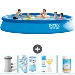 Pooler^Intex rund oppustelig let sæt swimmingpool - 457 x 84 cm - Blå - Inklusive Tilbehør CB85