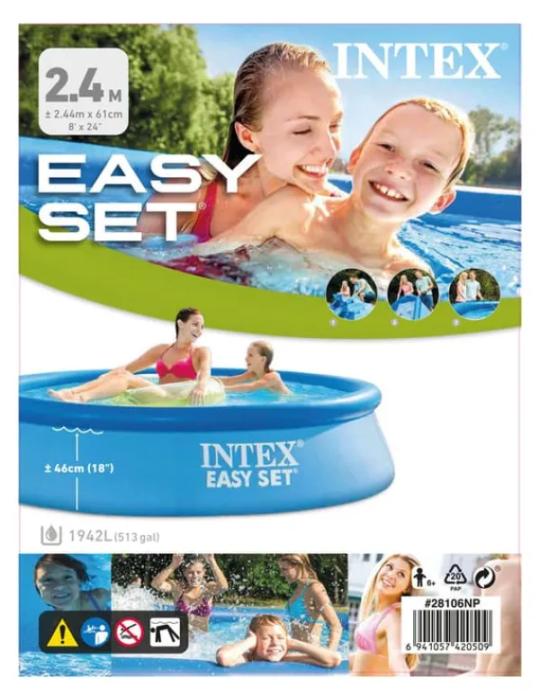 Pooler^Intex Svømmebassin - Nemt Sæt - 244 x 61 cm - Inklusiv solsejl