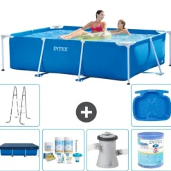 Online Intex svømmebassin med rektangulær ramme - 220 x 150 x 60 cm - Blå - Inkluderet tilbehør A18 Pooler