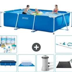 Outlet Intex svømmebassin med rektangulær ramme - 300 x 200 x 75 cm - Blå - Inkluderet tilbehør CB97 Pooler