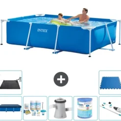 Pooler^Intex svømmebassin med rektangulær ramme - 260 x 160 x 65 cm - Blå - Inkluderet tilbehør A131