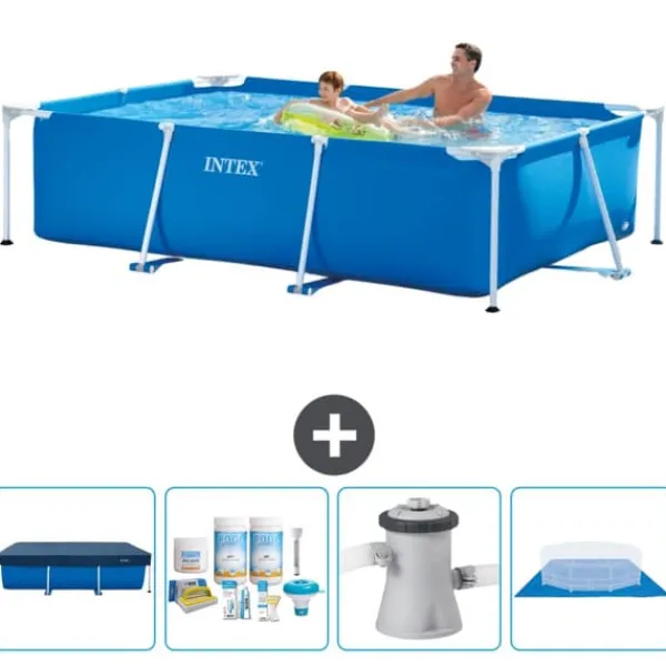 Pooler^Intex svømmebassin med rektangulær ramme - 260 x 160 x 65 cm - Blå - Inkluderet tilbehør CB1