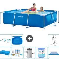 Hot Intex svømmebassin med rektangulær ramme - 220 x 150 x 60 cm - Blå - Inkluderet tilbehør A57 Pooler