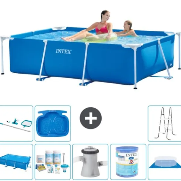 Hot Intex svømmebassin med rektangulær ramme - 220 x 150 x 60 cm - Blå - Inkluderet tilbehør A57 Pooler