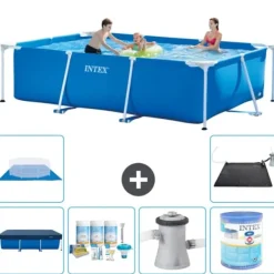 Hot Intex svømmebassin med rektangulær ramme - 300 x 200 x 75 cm - Blå - Inkluderet tilbehør A200 Pooler
