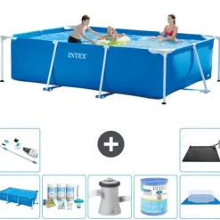 Best Intex svømmebassin med rektangulær ramme - 300 x 200 x 75 cm - Blå - Inkluderet tilbehør A225 Pooler