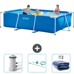 Pooler^Intex svømmebassin med rektangulær ramme - 300 x 200 x 75 cm - Blå - Inkluderet tilbehør CB81