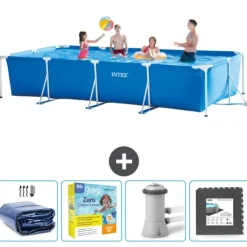 Online Intex svømmebassin med rektangulær ramme - 450 x 220 x 84 cm - Blå - Inkluderet tilbehør CB10 Pooler