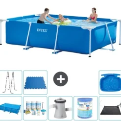 New Intex svømmebassin med rektangulær ramme - 300 x 200 x 75 cm - Blå - Inkluderet tilbehør A218 Pooler