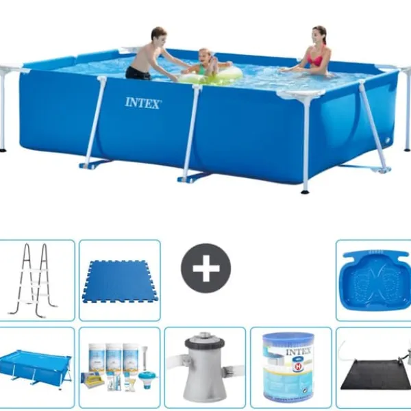New Intex svømmebassin med rektangulær ramme - 300 x 200 x 75 cm - Blå - Inkluderet tilbehør A218 Pooler