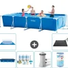 Pooler^Intex svømmebassin med rektangulær ramme - 450 x 220 x 84 cm - Blå - Inkluderet tilbehør A300