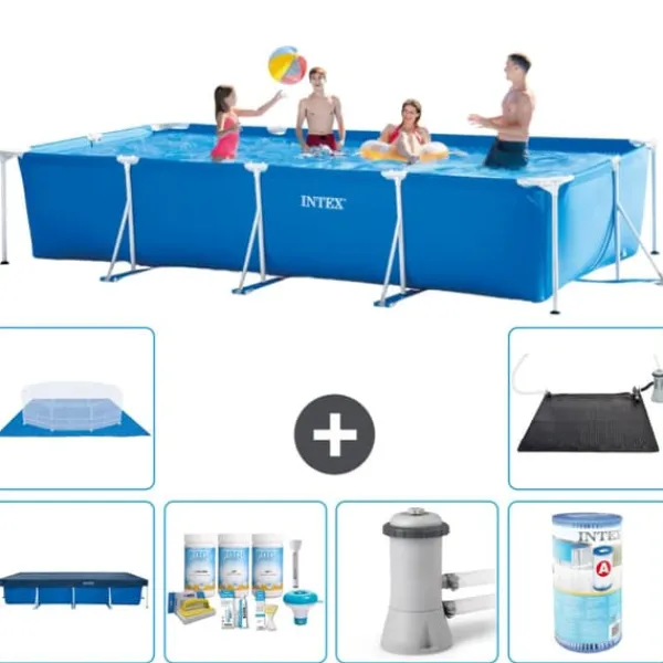 Pooler^Intex svømmebassin med rektangulær ramme - 450 x 220 x 84 cm - Blå - Inkluderet tilbehør A300