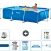 Pooler^Intex svømmebassin med rektangulær ramme - 260 x 160 x 65 cm - Blå - Inkluderet tilbehør A95