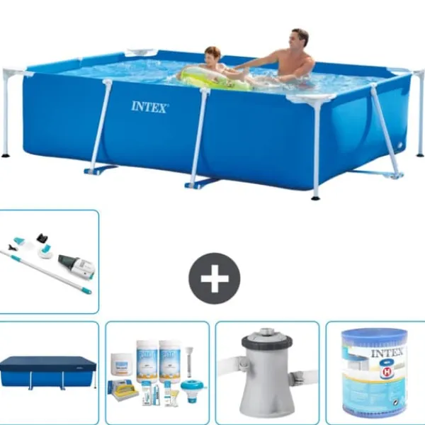 Intex svømmebassin med rektangulær ramme - 260 x 160 x 65 cm - Blå - Inkluderet tilbehør A80 Pooler