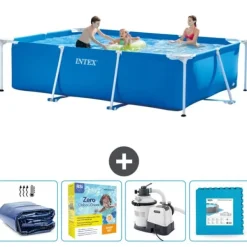 Pooler^Intex svømmebassin med rektangulær ramme - 300 x 200 x 75 cm - Blå - Inkluderet tilbehør CB67
