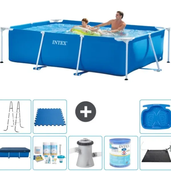 Pooler^Intex svømmebassin med rektangulær ramme - 260 x 160 x 65 cm - Blå - Inkluderet tilbehør A111