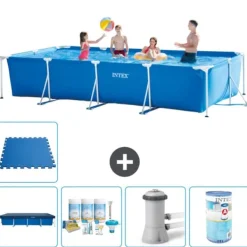 Pooler^Intex svømmebassin med rektangulær ramme - 450 x 220 x 84 cm - Blå - Inkluderet tilbehør A246