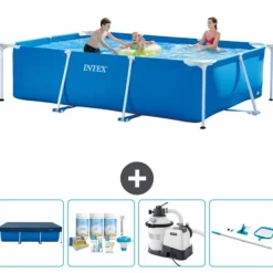 Hot Intex svømmebassin med rektangulær ramme - 300 x 200 x 75 cm - Blå - Inkluderet tilbehør CB65 Pooler
