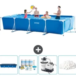 Clearance Intex svømmebassin med rektangulær ramme - 450 x 220 x 84 cm - Blå - Inkluderet tilbehør CB63 Pooler