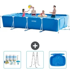 Online Intex svømmebassin med rektangulær ramme - 450 x 220 x 84 cm - Blå - Inkluderet tilbehør A280 Pooler