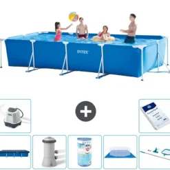 Online Intex svømmebassin med rektangulær ramme - 450 x 220 x 84 cm - Blå - Inkluderet tilbehør A268 Pooler