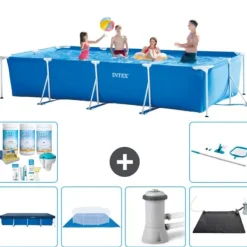 Hot Intex svømmebassin med rektangulær ramme - 450 x 220 x 84 cm - Blå - Inkluderet tilbehør CB97 Pooler